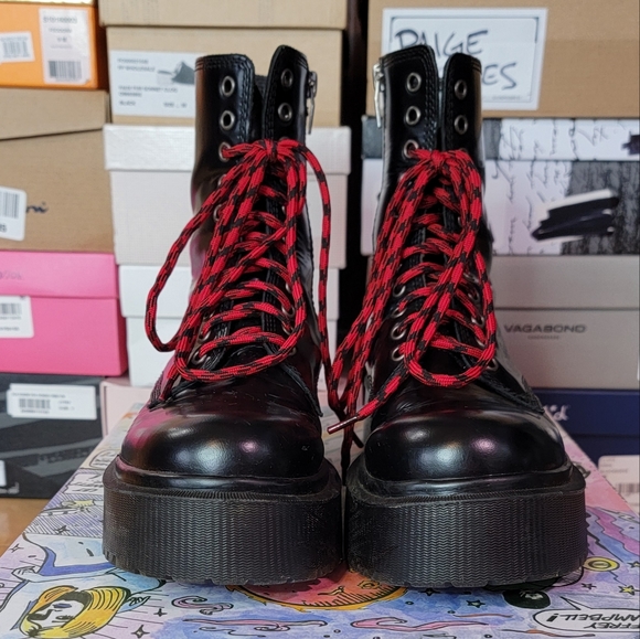 Jeffrey Campbell Black Box Lug Bottom Ankle Lace Up Bootie Side Zip - Picture 2 of 7